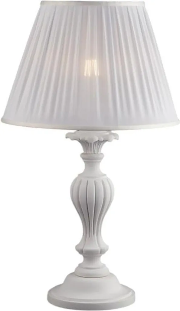 Grande lampe en bois blanc patiné Leonardo avec abat-jour tissu 35cm