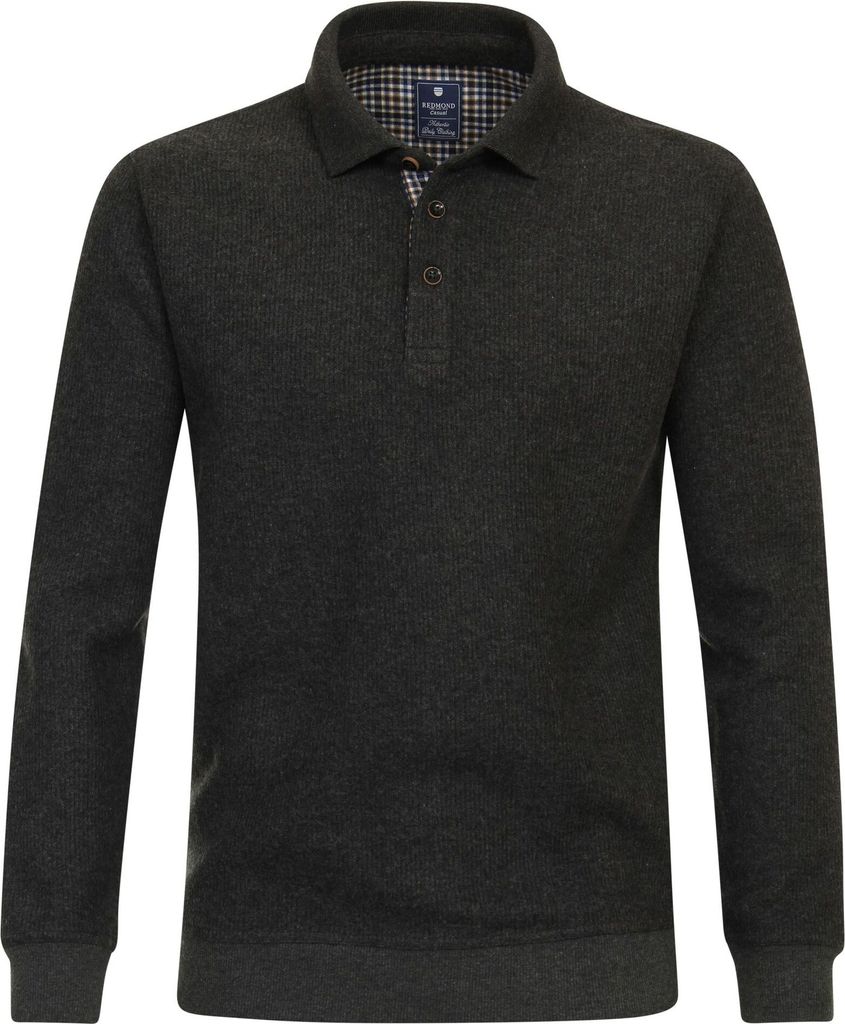 REDMOND Casual Herren Sweat-Polo Langarm Regular-Fit Anthrazit L