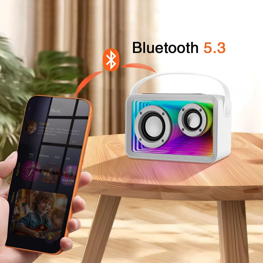 Haut-parleur Karaoké Enfant Avizar Bluetooth Blanc avec 2 Micros - 3