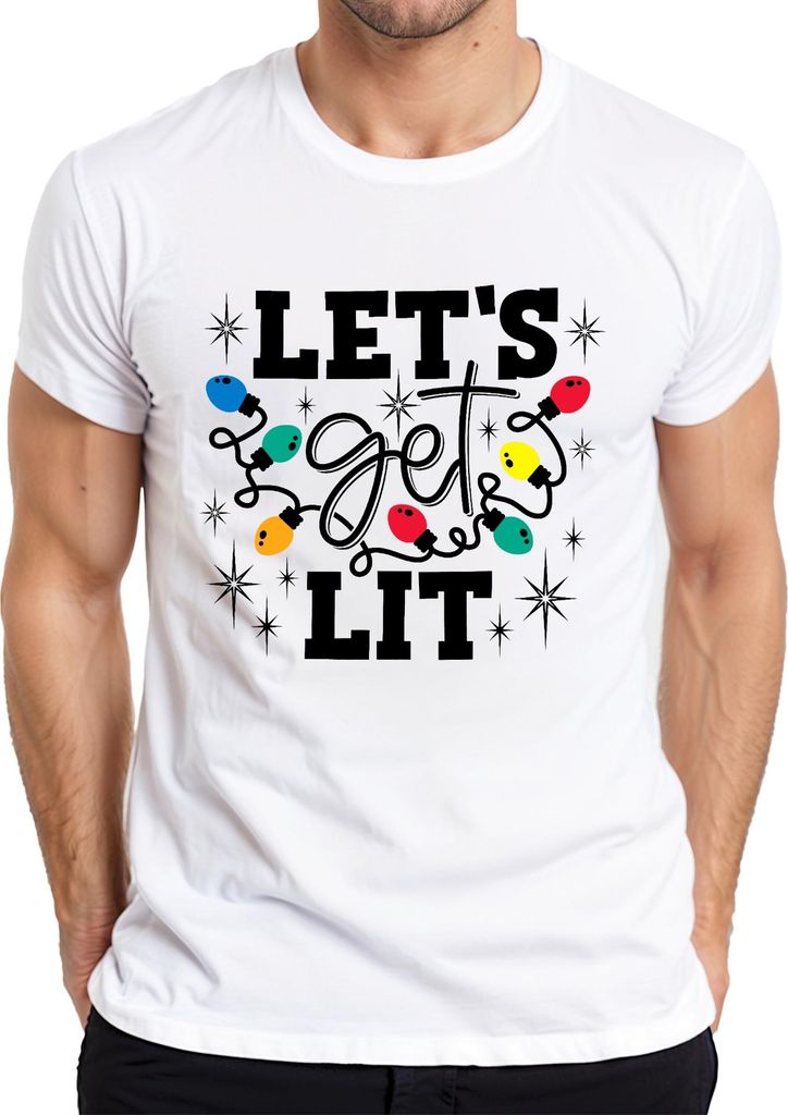 Let's Get Lit Weihnachten Lichterkette Weihnachtsfeier Party Herren T-Shirt, Weiß, M