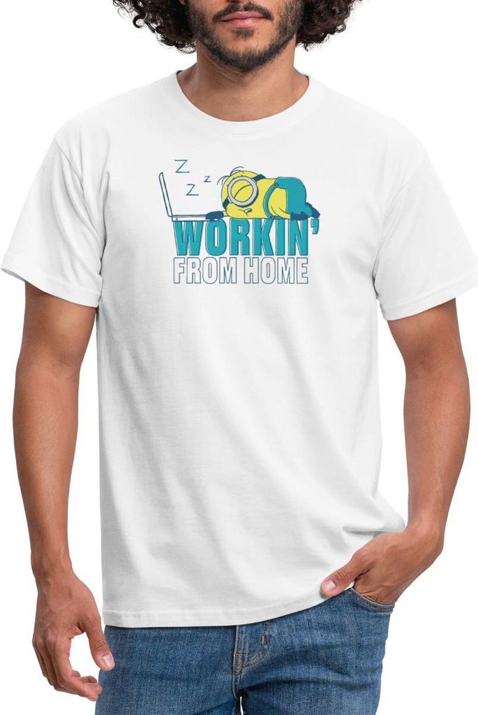 Spreadshirt Minions Stuart Homeoffice Despicable Me Männer T-Shirt, 4XL, Weiß