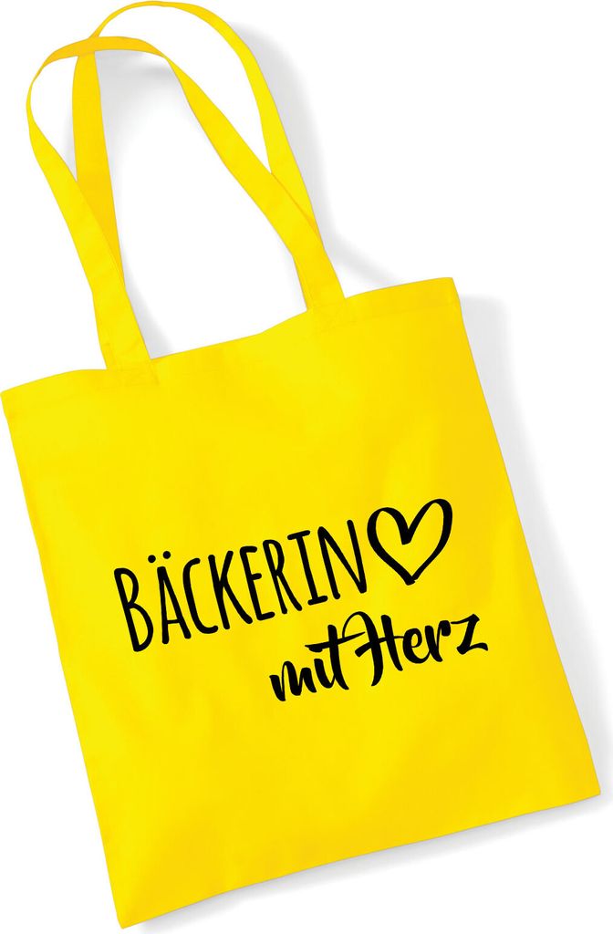 Huuraa Jutebeutel Bäckerin mit Herz 10 Liter Yellow Baumwolle Tasche Geschenkidee