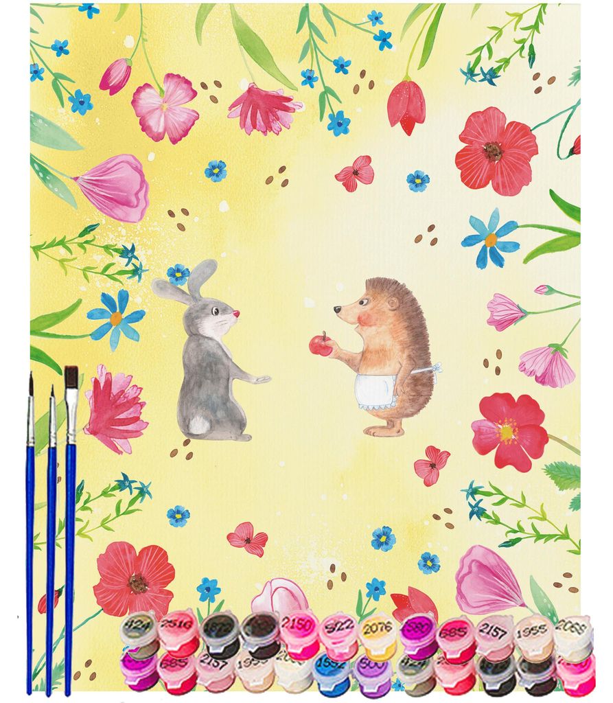 Mr. & Mrs. Panda Malen nach Zahlen Hase Igel 40 x 50 cm Mit Rahmen - Gelb Pastell - Geschenk, Herzschmerz, Leinwand, Bild, Liebe Spruch, DIY, und, ...