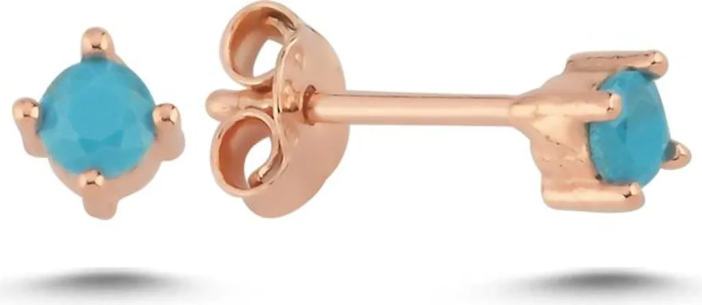 Puces d'oreilles solitaires en turquoise et argent massif doré rose