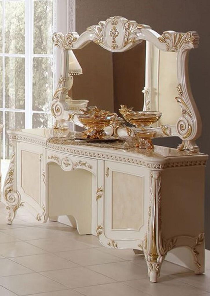 Casa Padrino Luxus Barock Schlafzimmer Set Beige / Weiß / Gold - 1 Barock Schminkkommode & 1 Barock Spiegel - Luxus Schlafzimmer Möbel im Barocks...