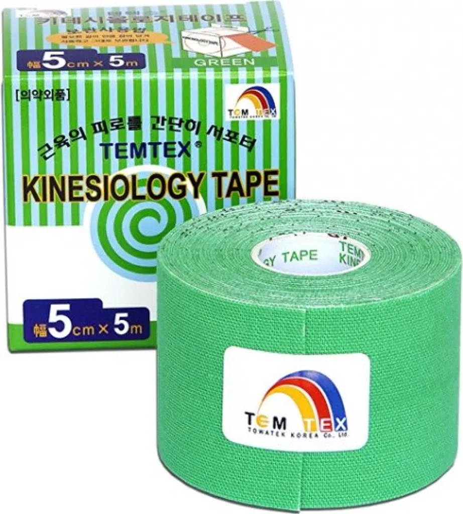 Bande Temtex vert classique 5 cm - Kinesio tape haute adhérence coton - 5