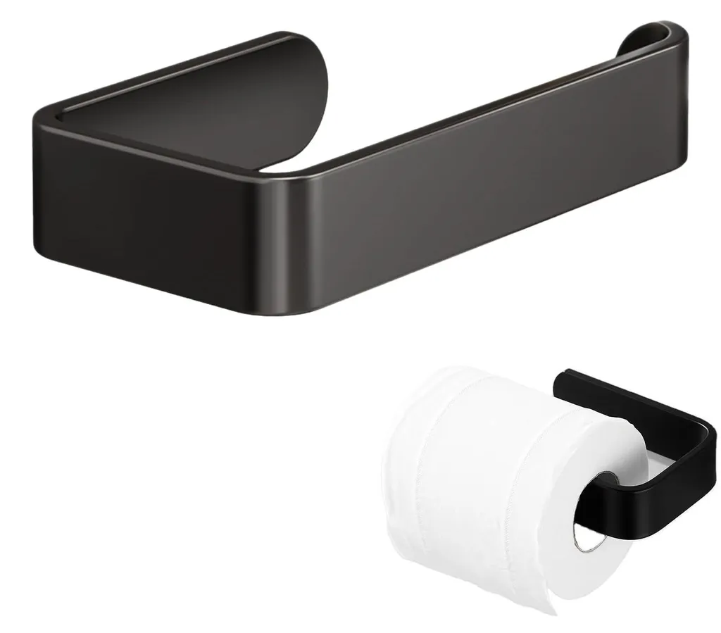 Dérouleur de papier WC mural noir en inox autocollant pour salle de bain