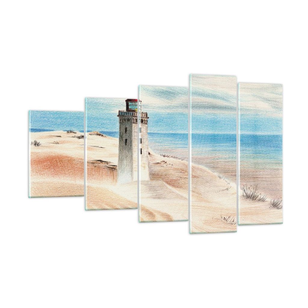 Bilder auf glas - 5 Teile - Laterne Meer Bild - 100x60cm - Glasbilder - Wandbilder - Bilder - zum Aufhängen bereit - Wanddekoration aus Glas - Gla...