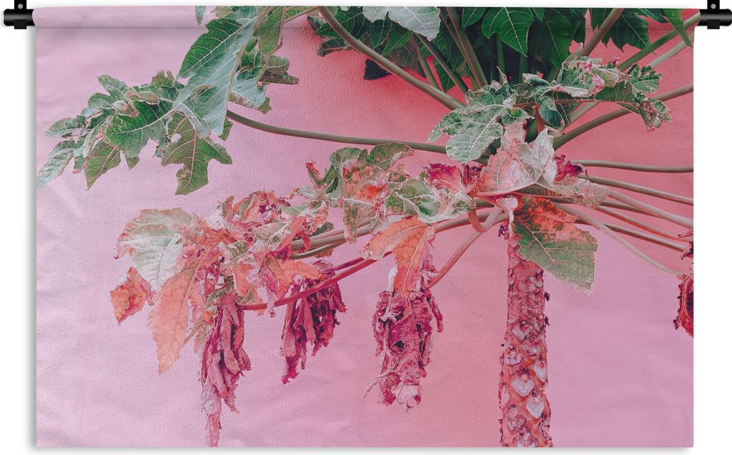 MuchoWow Wandteppich Wandbehang Palme - Tropisch - Rosa - Sommer 90x60 cm Tapisserie Dekoration Wandtuch - Wandskulpturen - Bildteppich