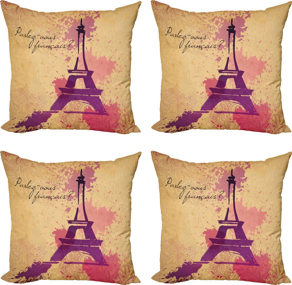 ABAKUHAUS Eiffelturm Kissenbezug Set (4 Stück), Pastell Splash Retro, Moderner Doppelseitiger Digitaldruck, 50 cm x 50 cm, lila Beige