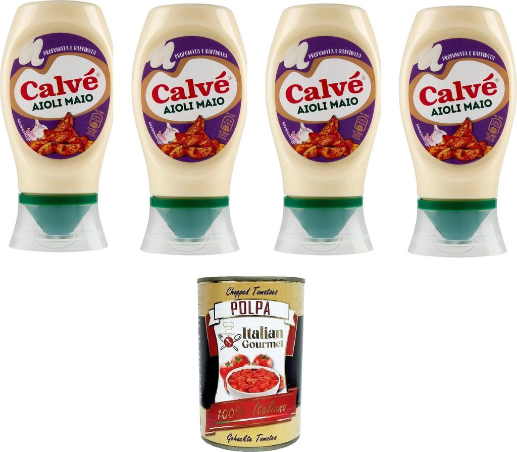 Calvè Aioli Maio Mayonnaisesauce mit Knoblauchgeschmack 4x250gr + Italian Gourmet polpa 400g