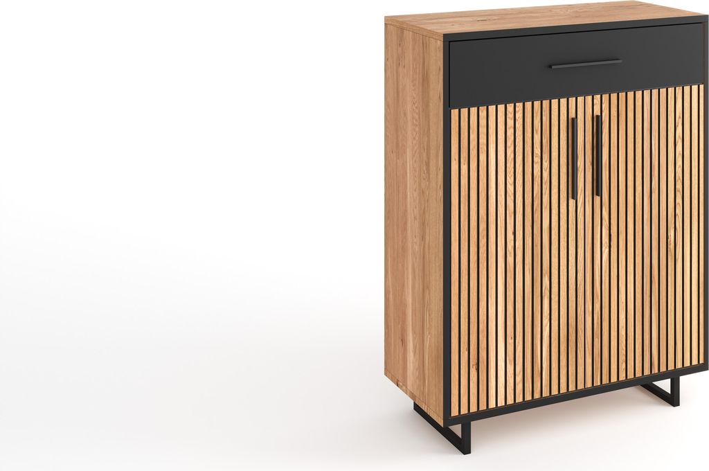 Garderoben-Set >Eddie< (4-teilig) in Eiche / schwarz - 165x197x40 (BxHxT)