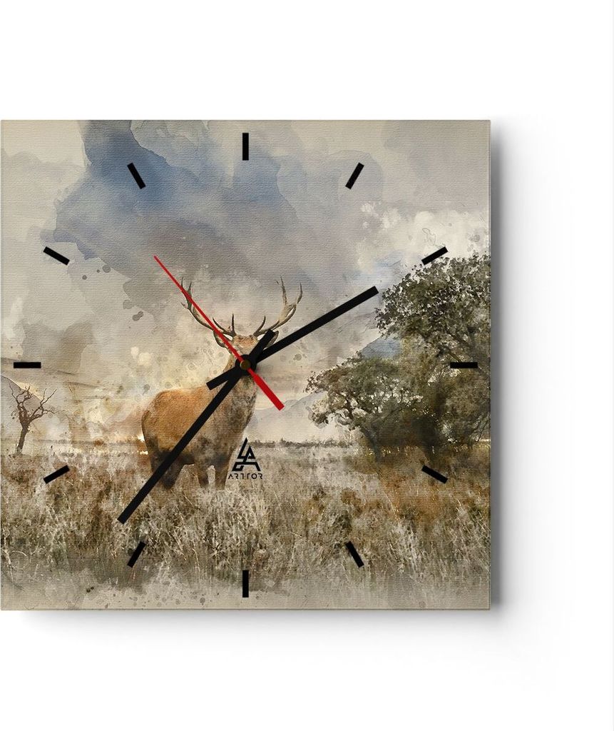 Wanduhr - Quadrat - Glasuhr - rotwild natur - 40x40cm - Schleichendes Uhrwerk - Lautlos - zum Aufhängen bereit - Dekoration Modern - Wanddekoratio...