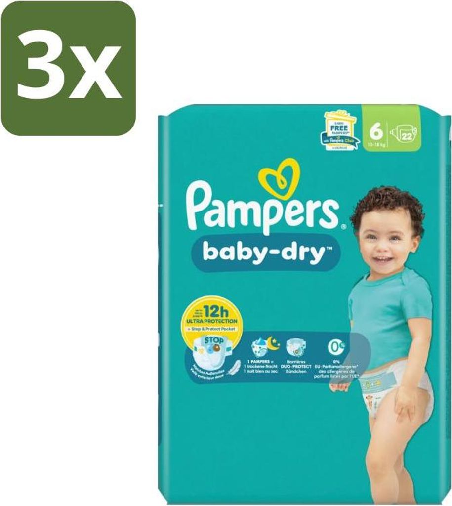 Pampers – Windeln – Baby Dry Größe 6 – 22 Windeln - Vorteilspack - 3 Stücke