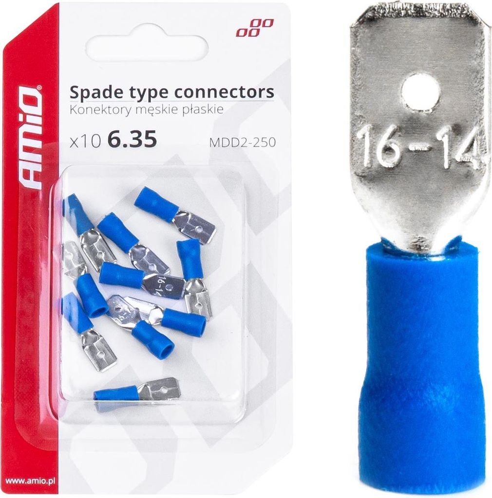 Isolierte Flachstecker 6.35mm 1.5-2.5mm² 15A 10 Stück Blau AMIO-03070