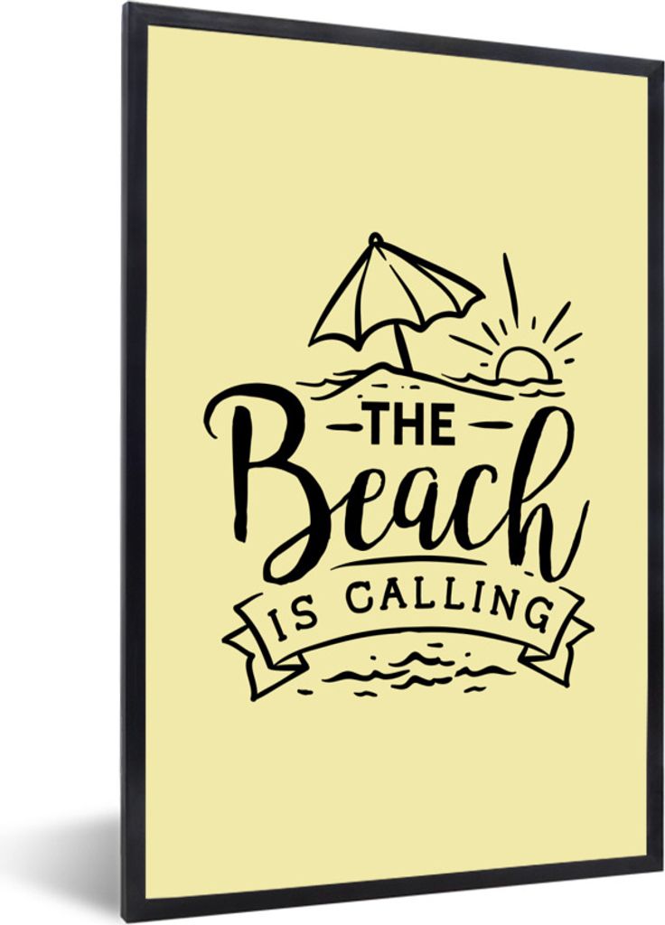MuchoWow Gerahmtes Poster Sommer - Strand - Sonnenschirm - Sprichwörter 60x90 cm - Poster mit Schwarzem Bilderrahmen Wandposter Rahmen Foto Bild...