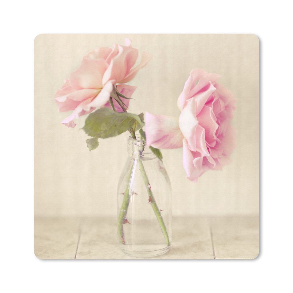MuchoWow Mauspad Mousepad Zwei rosa Rosen als Dekoration in einer Glasflasche 30x30 cm - Mousepads - Maus Mat - Pad - Mausunterlage - Gaming