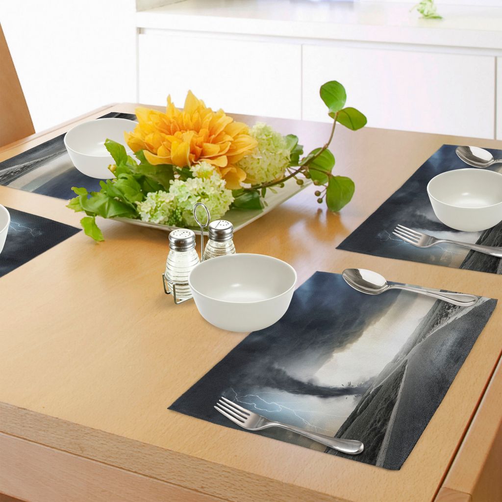 ABAKUHAUS Natur Platzmatten, Schwarzer Tornado-Trichter-Gas und Donner, die auf dem Straßen-Dampf-Unfall-einfarbigen Druck Rollen, Tiscjdeco aus F...