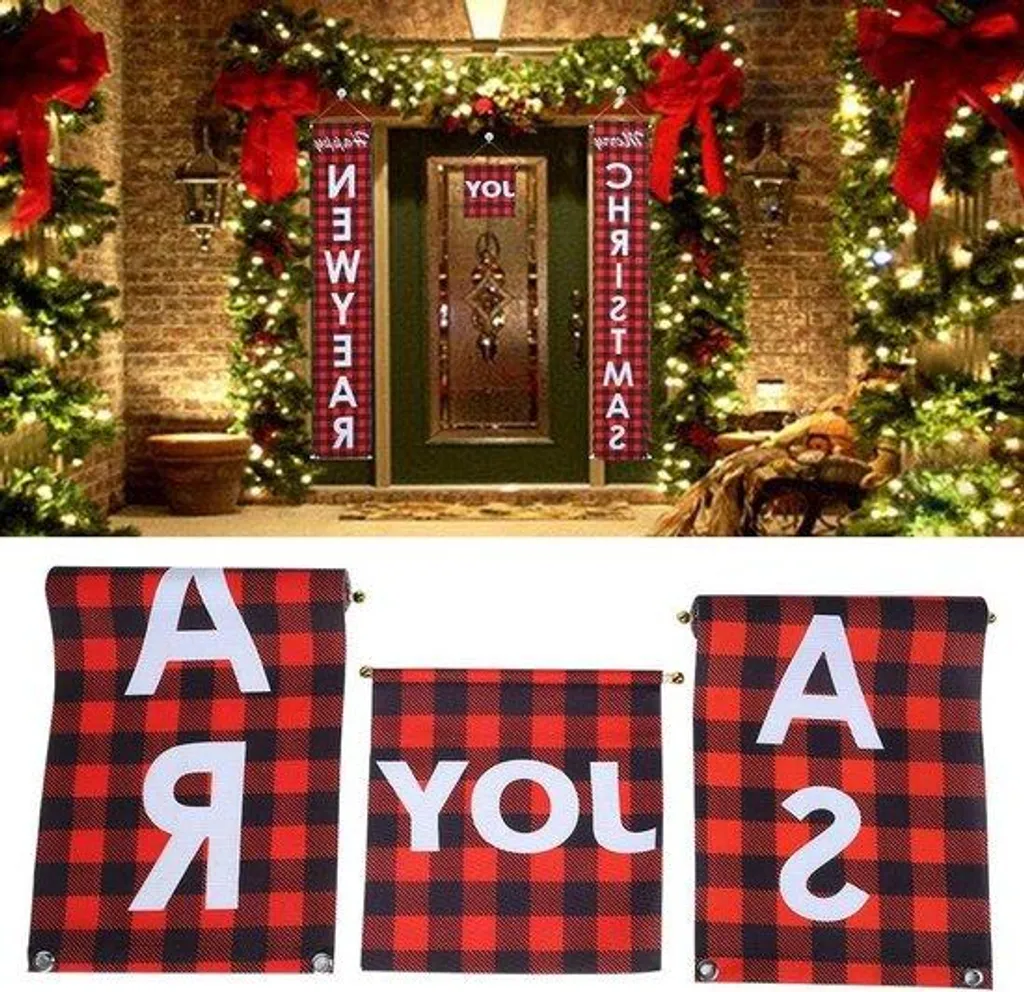 Lote de 2 Oriflammes de Noël avec Boutons pour Décorer Salon et Façade