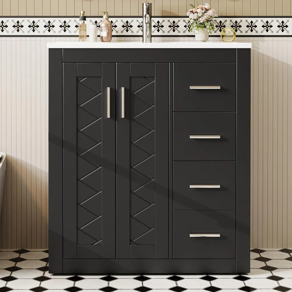 Meuble salle de bain 76cm noir idéal pour rénovation avec vasque