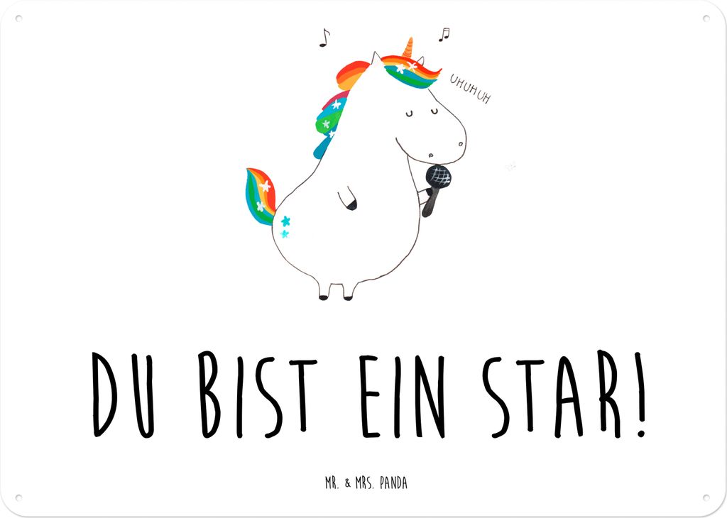 Mr. & Mrs. Panda Schild Einhorn Sänger DIN A4 - Weiß - Geschenk, Geburtstag, tafel, Freundin, Wandbild, Fest, Metallbild, Einhörner, Konfetti, U...