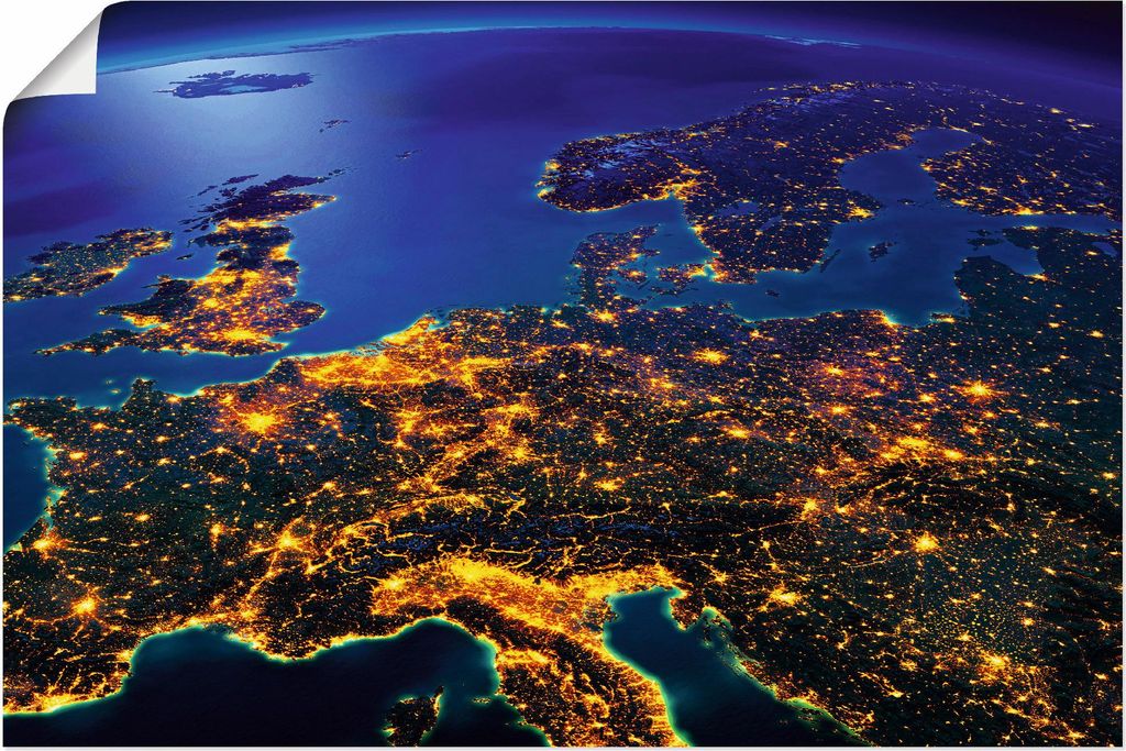 ARTland Poster Zentral Europa vom Weltraum I Größe: 90x60 cm