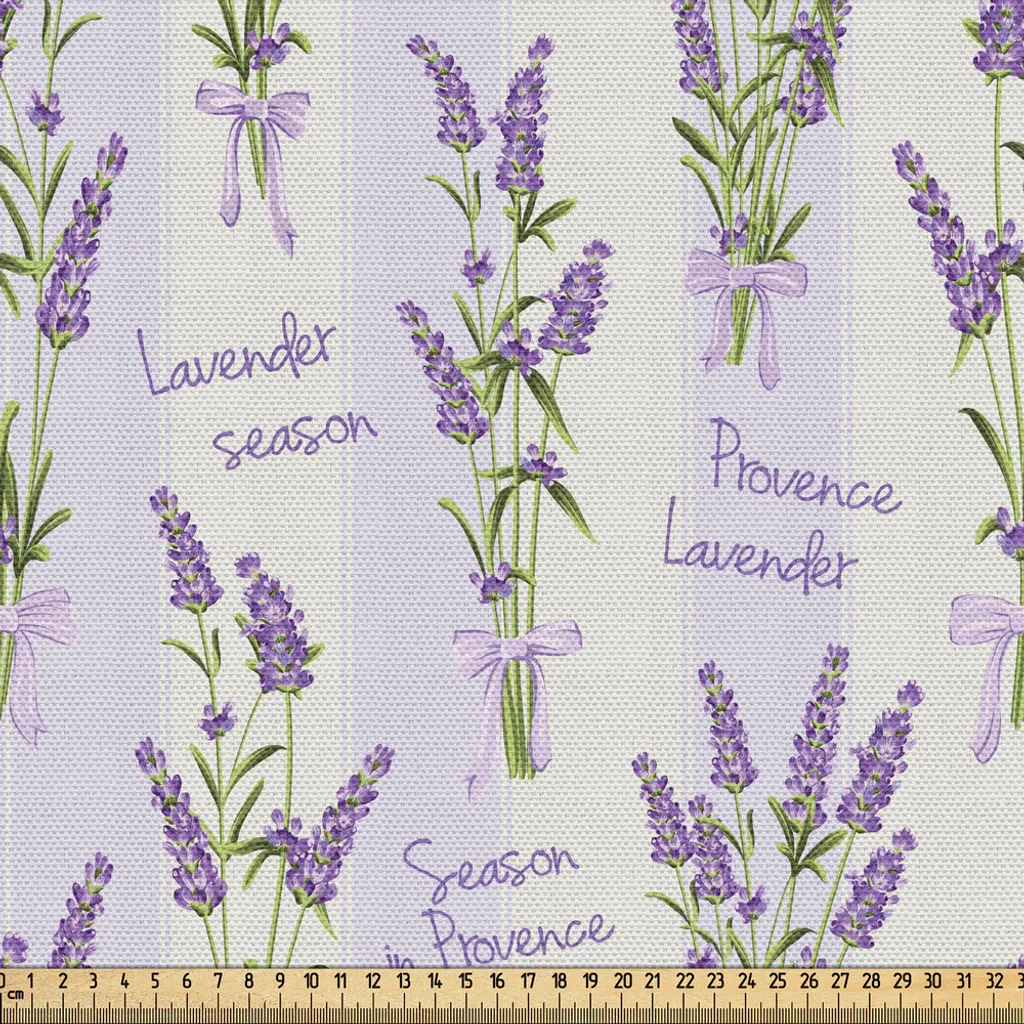 Tissu pour Rideaux et Nappes Motif Lavande Violet - Grand Coupon de 3m