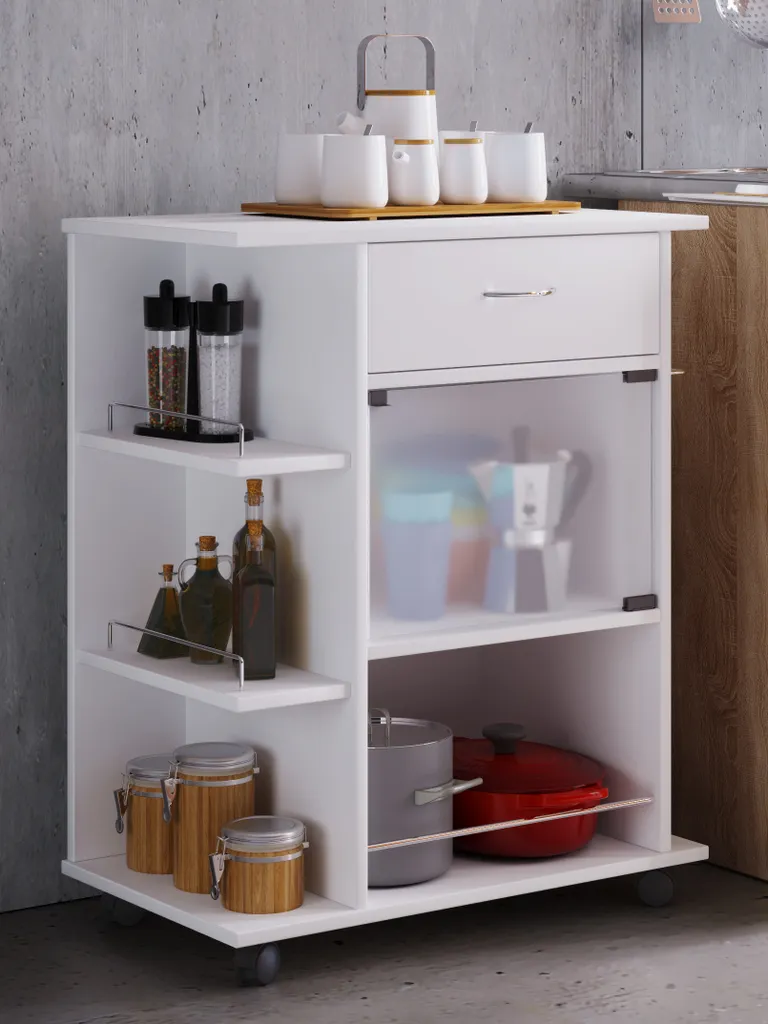 VCM Küchenwagen Tusal Buche - Rollwagen Mit 3 Fächern 85x25x50 Cm