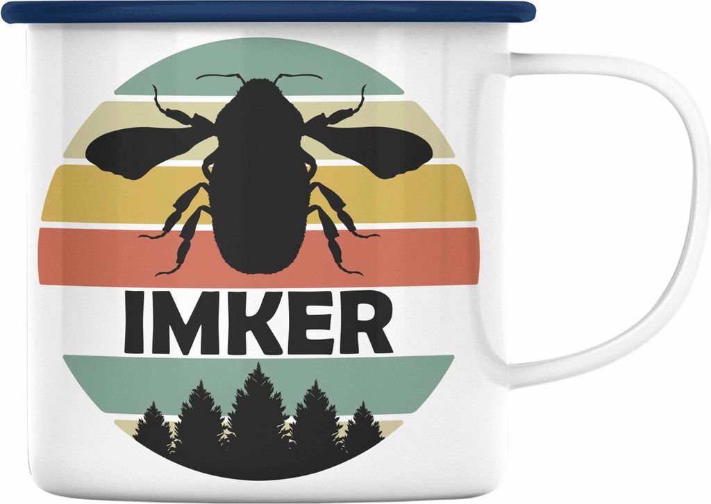 Trendation - Imker Geschenk Emaille Tasse Bienenzucht Emaille Emaille Tasse Geschenkideen Bienenzüchter Bienen Zuebhör Geschenke (Blau)
