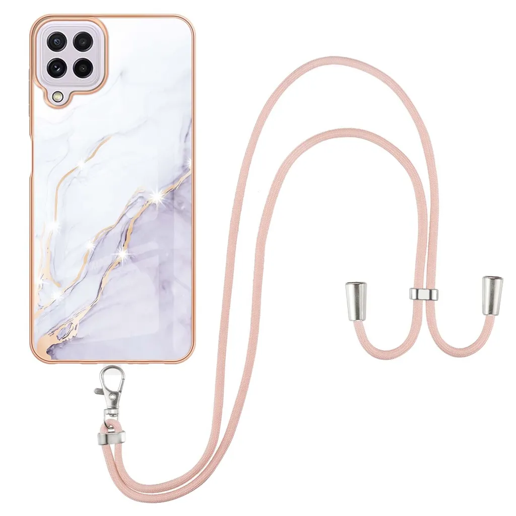 Custodia con cinturino per Samsung Galaxy A22 4G, paraurti in TPU morbido, custodia protettiva, con cinturino regolabile Bianco