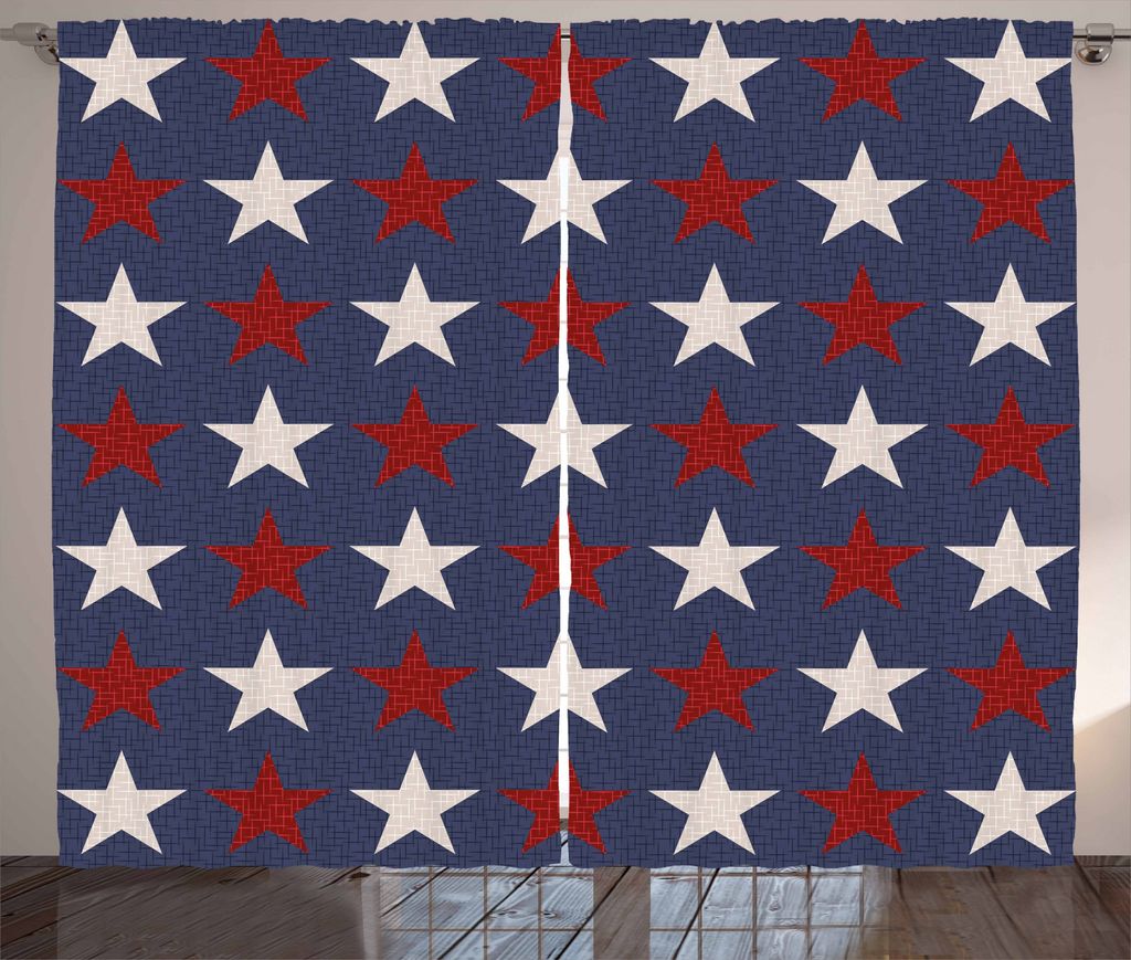 ABAKUHAUS Primitive Land Rustikaler Gardine, US Freedom, Schlafzimmer Kräuselband Vorhang mit Schlaufen und Haken, 280 x 175 cm, Dunkelblau Weiß ...