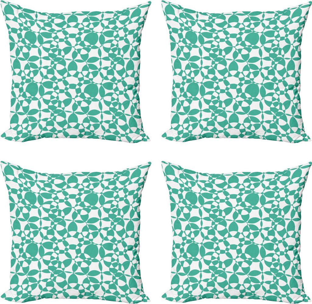 ABAKUHAUS Abstrakt Kissenbezug Set (4 Stück), Overlap moderne Kreis-Kunst, Moderner Doppelseitiger Digitaldruck, 40 cm x 40 cm, Sea Green White