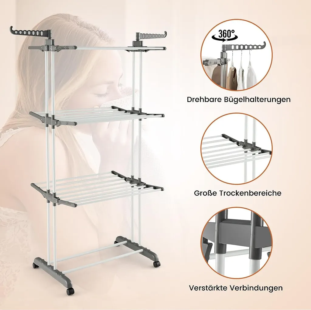 Tour à linge extensible avec ailes latérales pour grand volume - 5