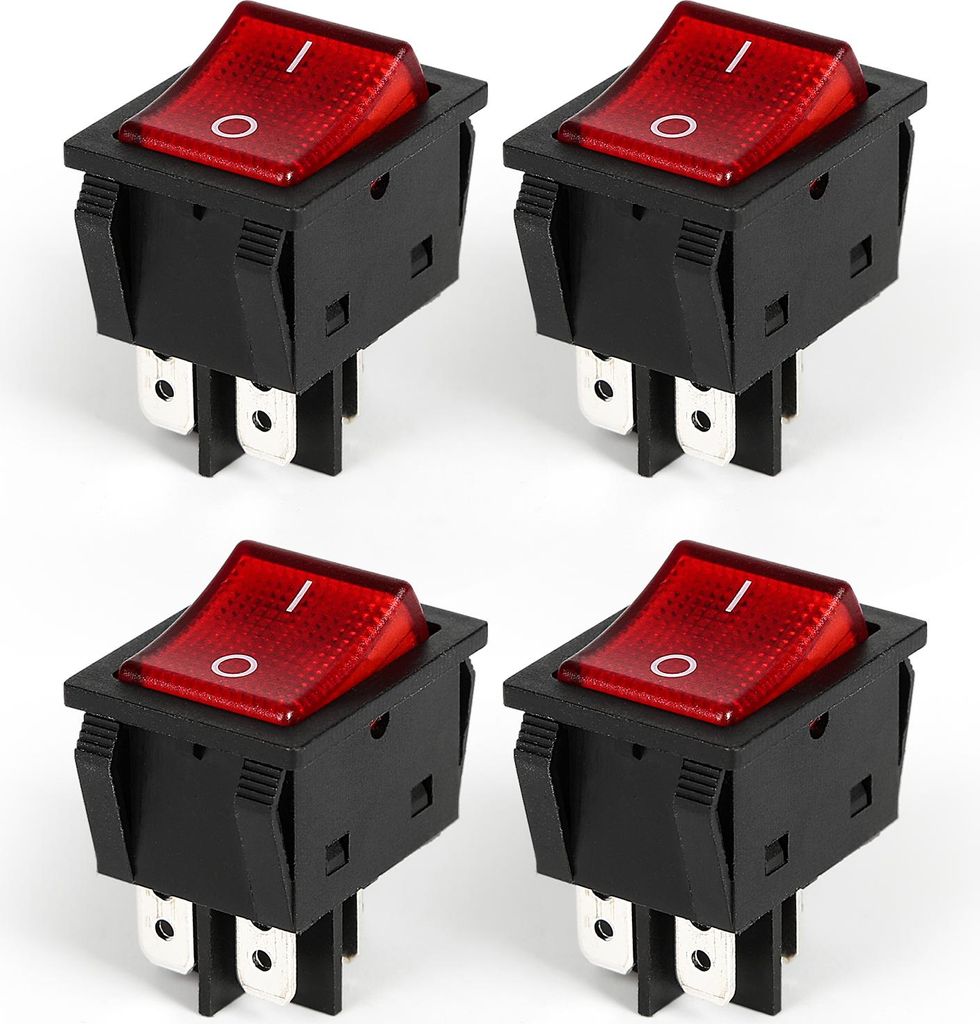 4er Set 4-poliger Kippschalter mit roter LED – AC 30A 250V Ein/Aus Rocker Switch zum einfachen Austausch