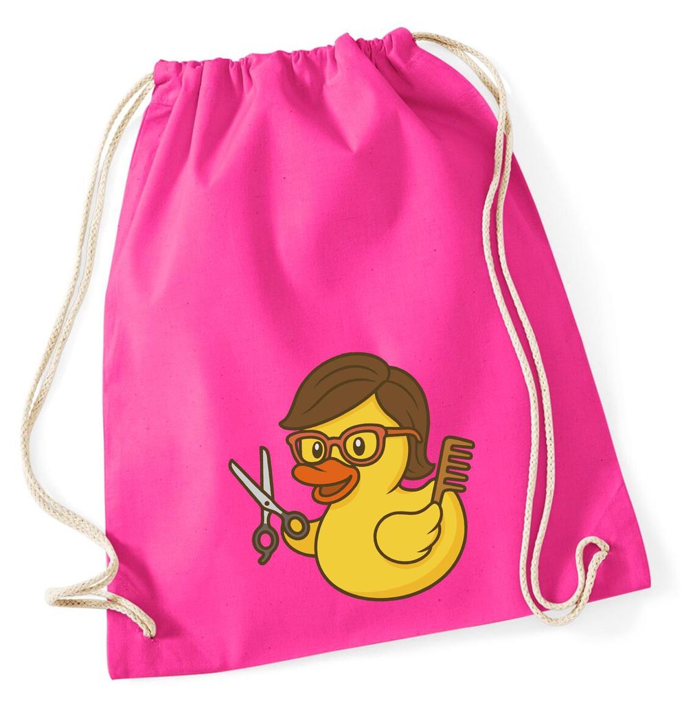 Huuraa Turnbeutel Quietscheente Friseurin Comic Gummiente 12 Liter Fuchsia Baumwolle Rucksack Geschenkidee