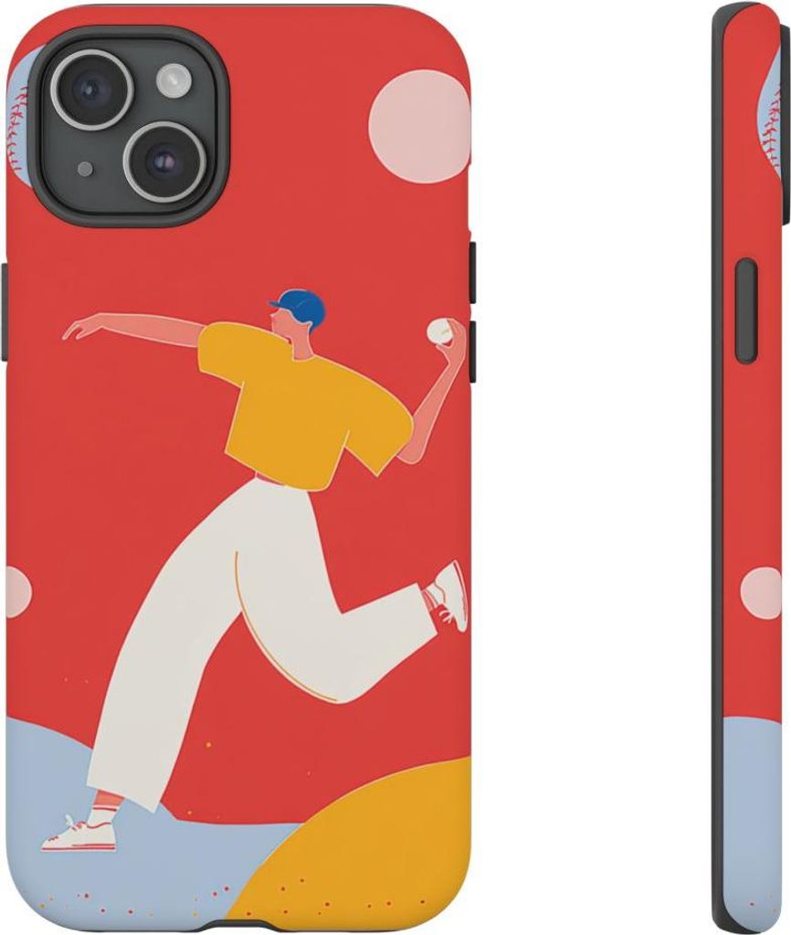 Minimalistische Baseballspieler-Illustration – Hülle Kompatibel mit iPhone 15 Plus