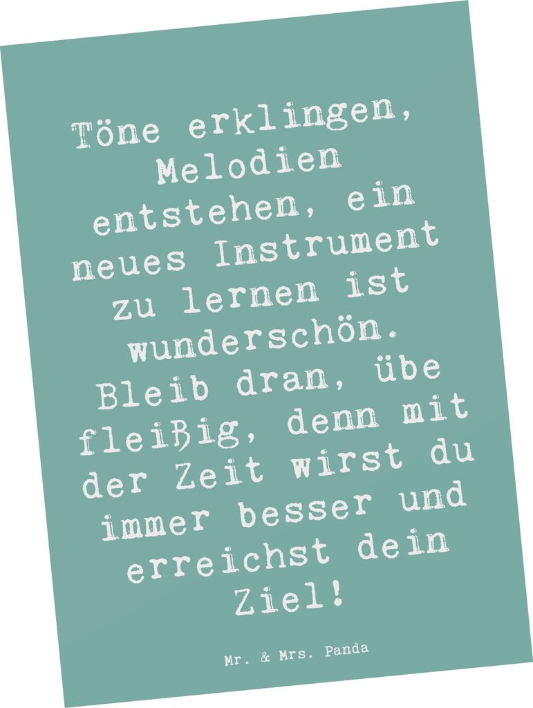 Mr. & Mrs. Panda Postkarte Spruch Ein neues Musikinstrument lernen - Meeresbrise - Geschenk, Vertrauem, Unterstützung, musikalisches Ziel, Abenteu...