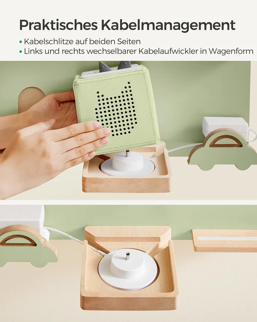 Rangement Toniebox pour chambre enfant - Étagère murale vert laurier