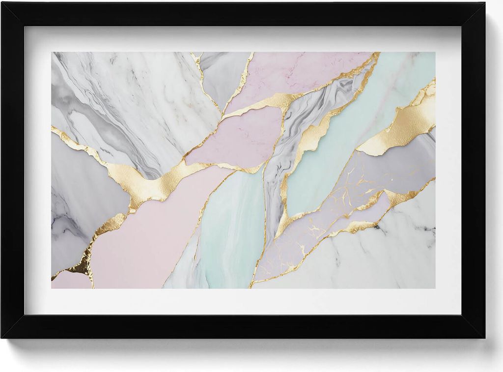Pastellfarbener Marmor– Wandbild mit Rahmen – Gerahmtes Bild – Wanddekoration – 30x20 cm – Schwarz Rahmen