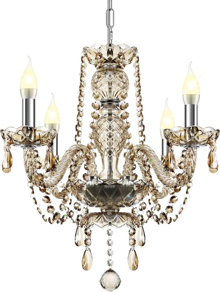 Lustre salon cristal K5 Cognac 4 lumières pour salle à manger et séjour