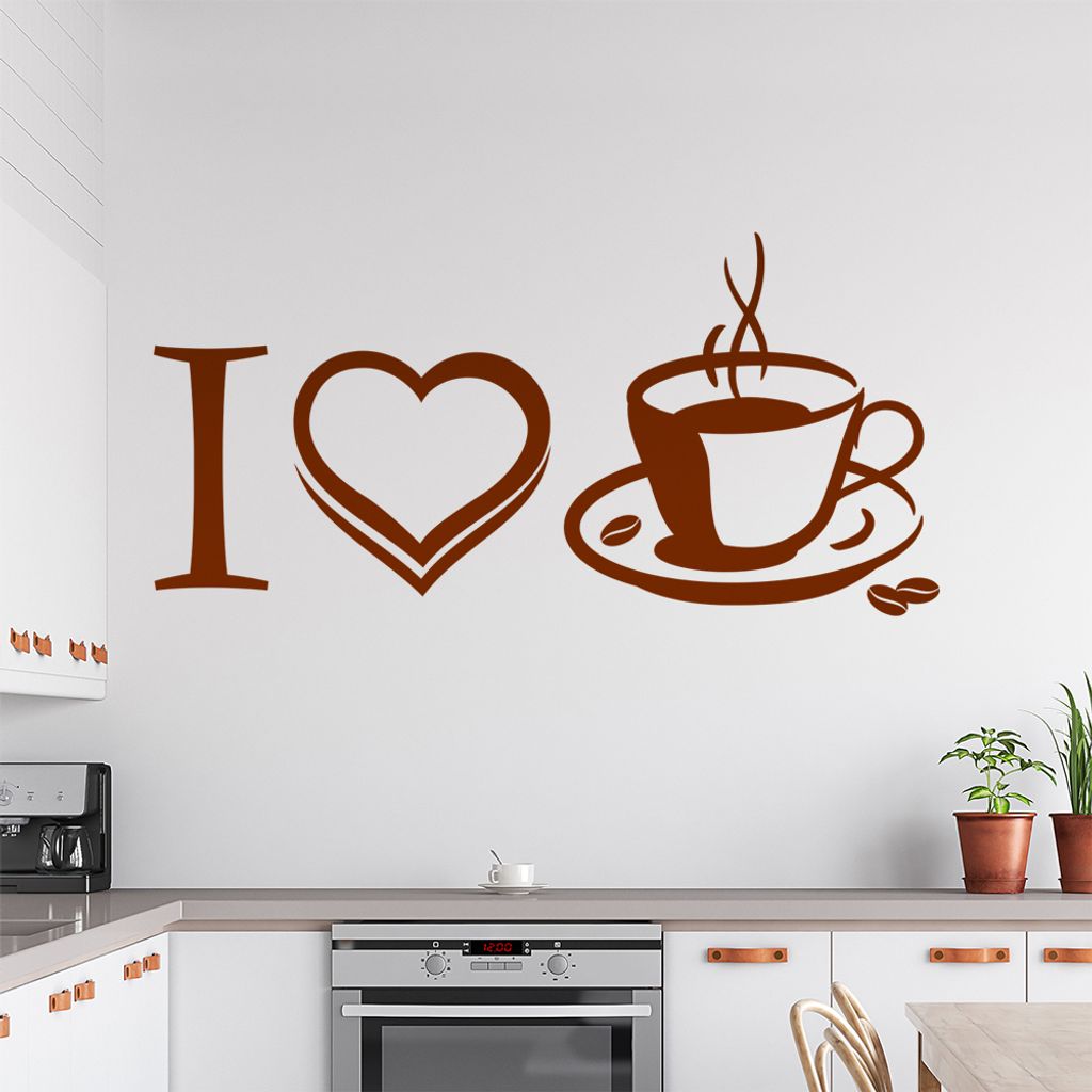 I Love Coffee II Wandtattoo in 6 Größen - Wandaufkleber Wall Sticker - Dekoration, Küche, Wohnzimmer, Schlafzimmer, Badezimmer