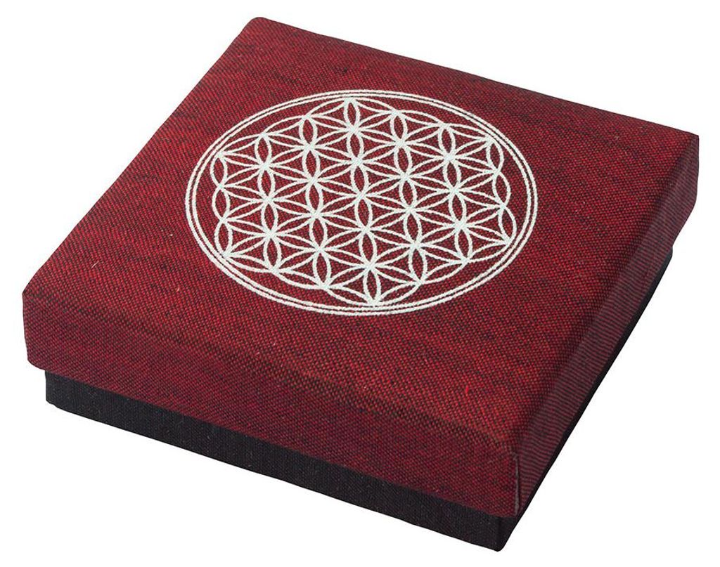 Geschenkbox "Blume des Lebens" Baumwolle maroon 9x9cm