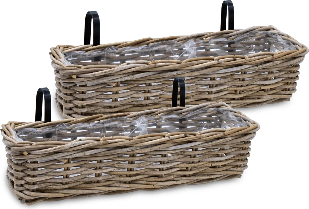 Balconnière en rotin naturel 60x20 cm - Lot de 2 jardinières en osier