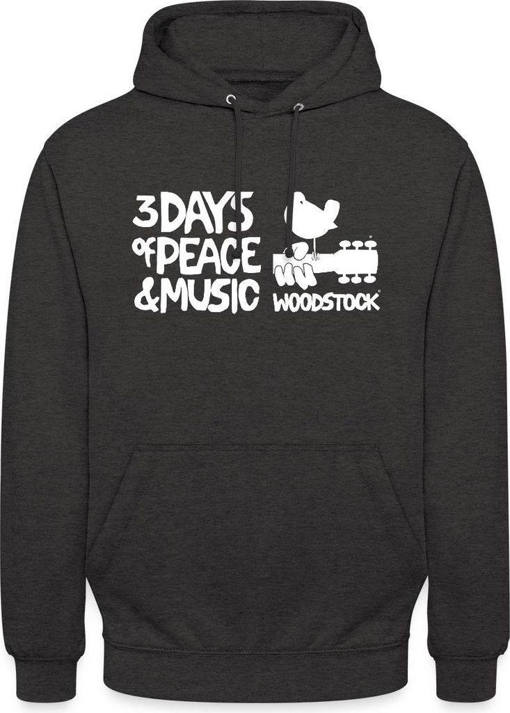 Spreadshirt Woodstock Logo Weiß 3 Days Of Peace & Music Uni Hoodie, XL, Anthrazit