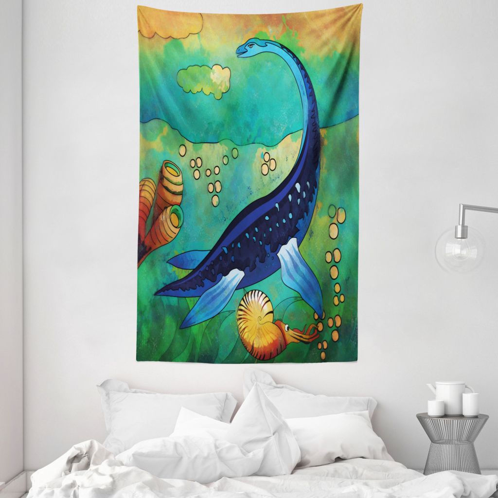 ABAKUHAUS Dinosaurier Wandteppich und Tagesdecke, Meereslebewesen aus Weiches Mikrofaser Stoff Waschbar ohne Verblassen Digitaldruck, 140 x 230 cm,...