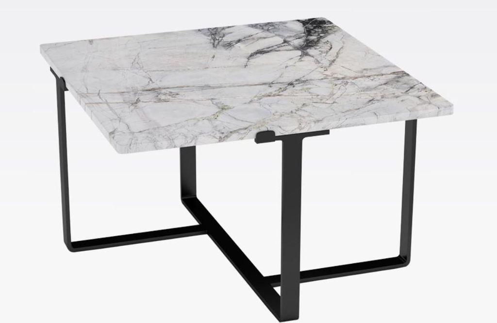 Casa Padrino Luxus Couchtisch Schwarz / Weiß 73 x 73 x H. 40 cm - Moderner quadratischer Wohnzimmertisch mit Marmorplatte - Luxus Wohnzimmer Möbel