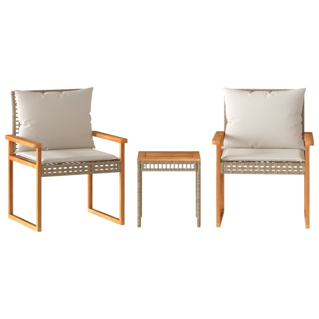"2026 Promotion" 3-tlg. Bistro-Set - mit Tisch und Stühlen - mit Kissen - Beige Poly Rattan Akazienholz - Gartenmöbelset CC22279
