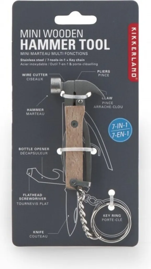 Mini Marteau Multitool 3,4x13 cm en Acier Inoxydable et Manche en Bois