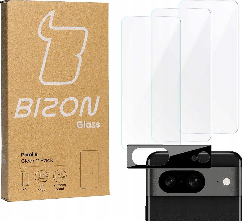 3x Szkło + szybka na aparat BIZON Clear 2 Pack do Pixel 8 Produktbild 