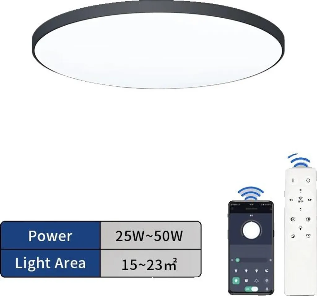Plafoniera LED Smart Nera 1457in - Design Dimmerabile e Controllo App